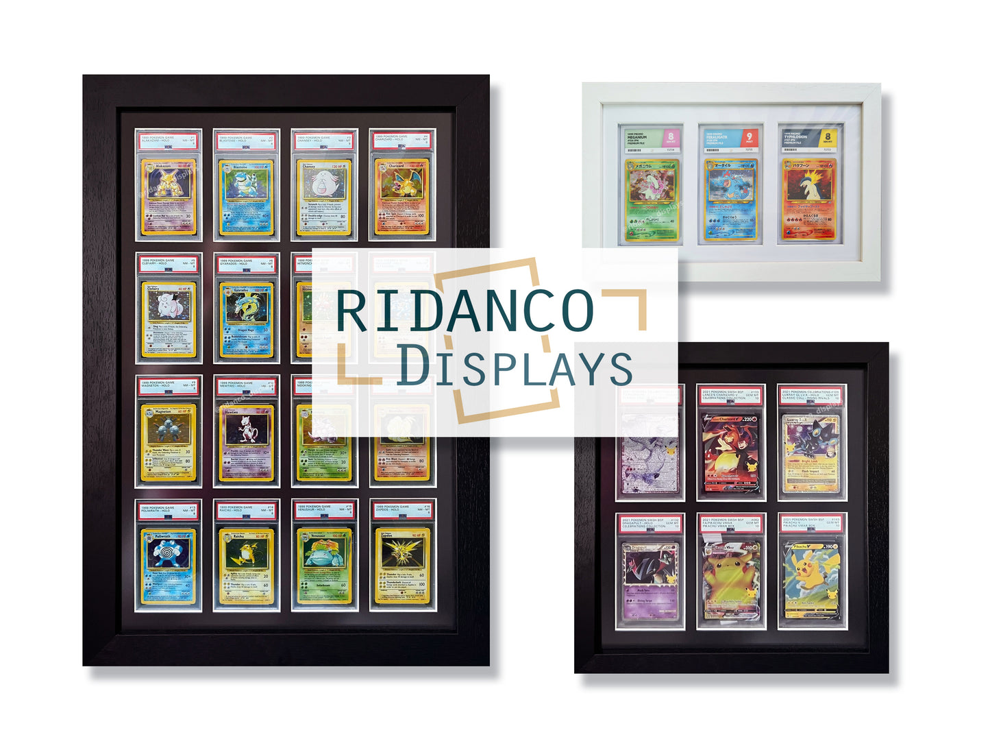 6 Combined (3 Booster Packs + 3 Graded Card Slabs) Frame (PREMIUM) | Black, 22x22mm