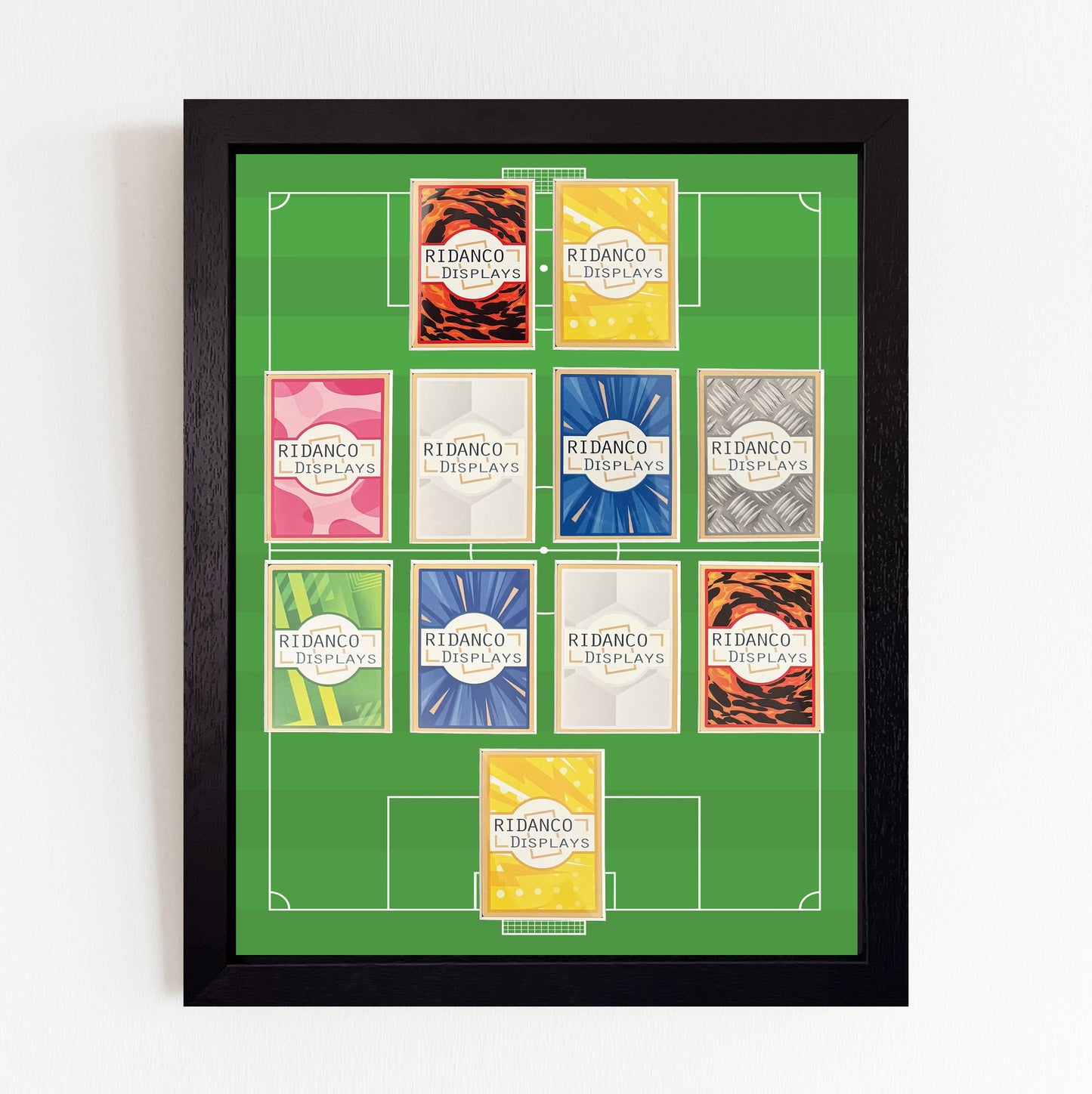 11 Football Pitch Print (Any Formation) Raw Card Display Frame | Black