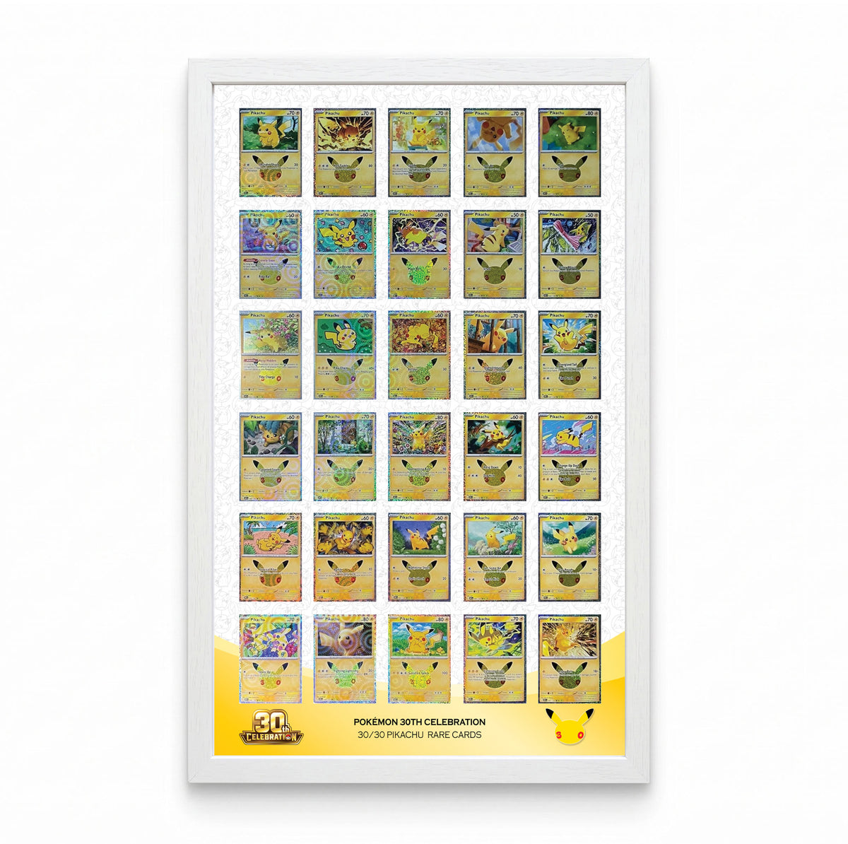 30 Raw Trading Card Display Frame | Printed | Pokemon 30th Anniversary Pikachu (White artwork)