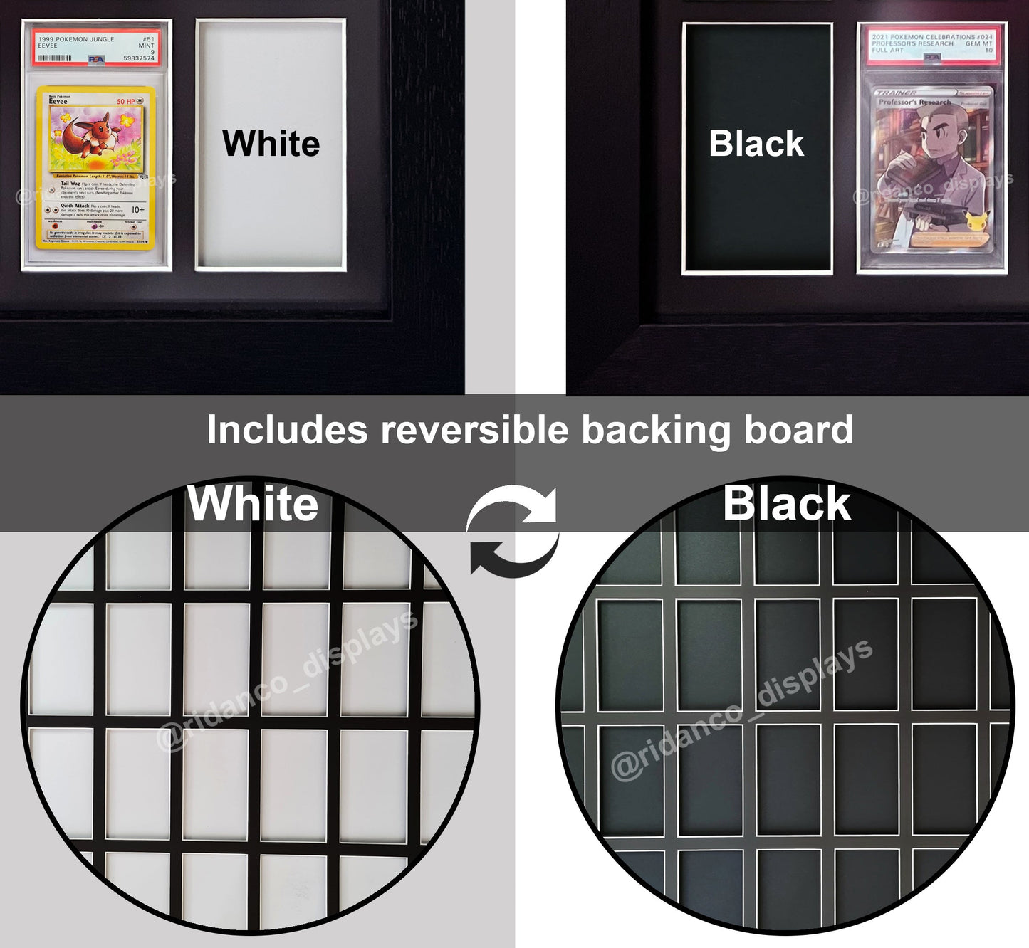 16 Graded Trading Card Slab Frame | Black, 39x29mm (2x8 layout)