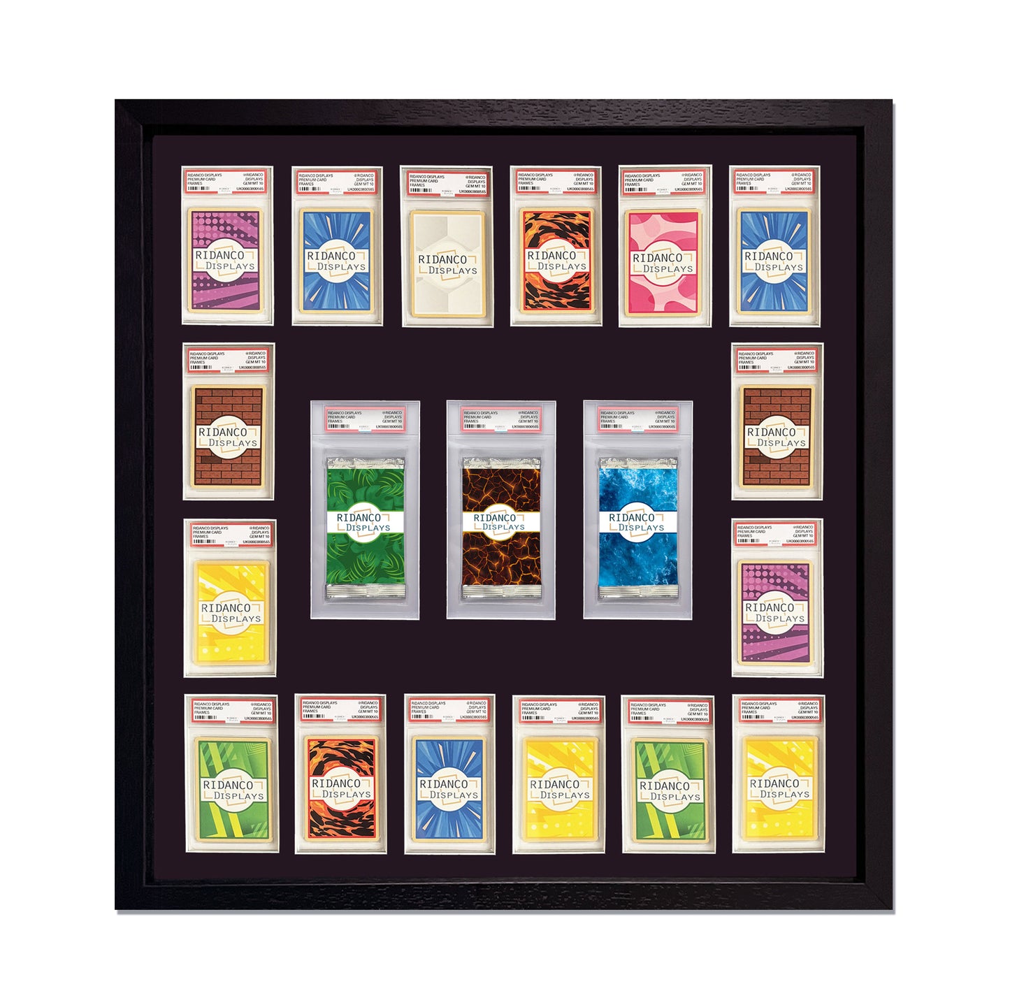 3 Graded Booster Pack & 16 Graded Card Combined Display Frame | Black, 23x35mm
