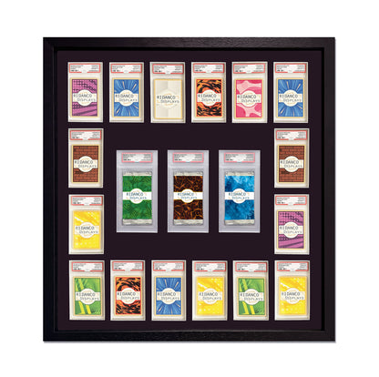 3 Graded Booster Pack & 16 Graded Card Combined Display Frame | Black, 23x35mm