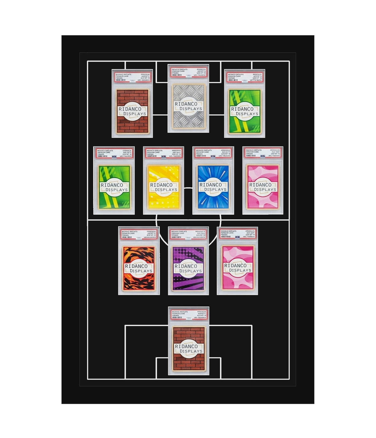 11 (3-4-3) Graded Card Football Pitch Slab Frame | Inscribed