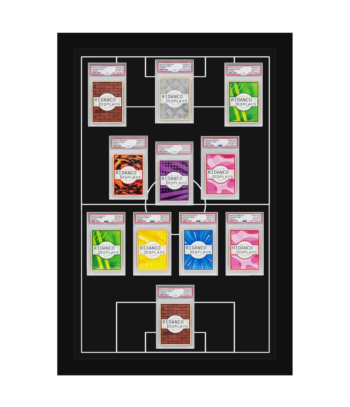 11 (4-4-3 CDM) Graded Card Football Pitch Slab Frame | Inscribed