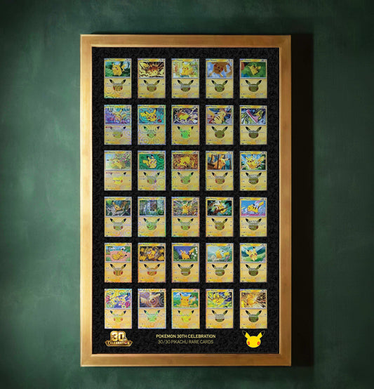 30 Raw Trading Card Display Frame | Printed | Pokemon 30th Anniversary Pikachu (Black artwork)