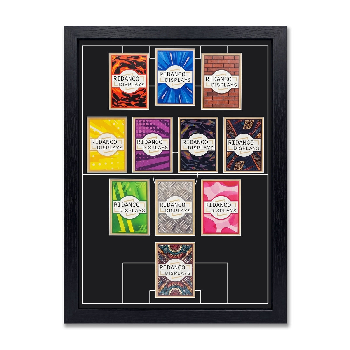 11 (3-4-2-1) Football Pitch Raw Card Display Frame | Inscribed | 22x22mm