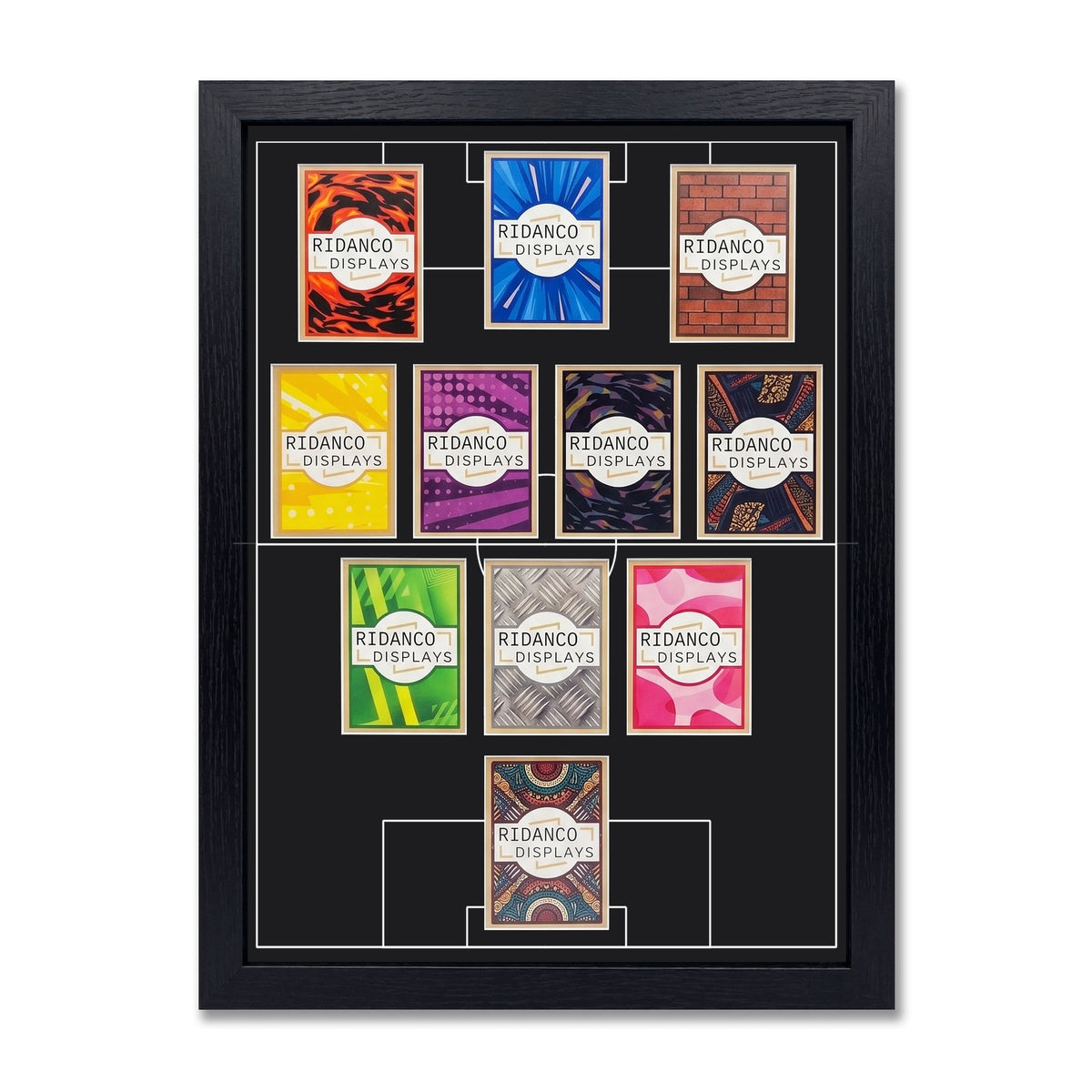 11 (3-4-3) Football Pitch Raw Card Display Frame | Inscribed | 22x22mm
