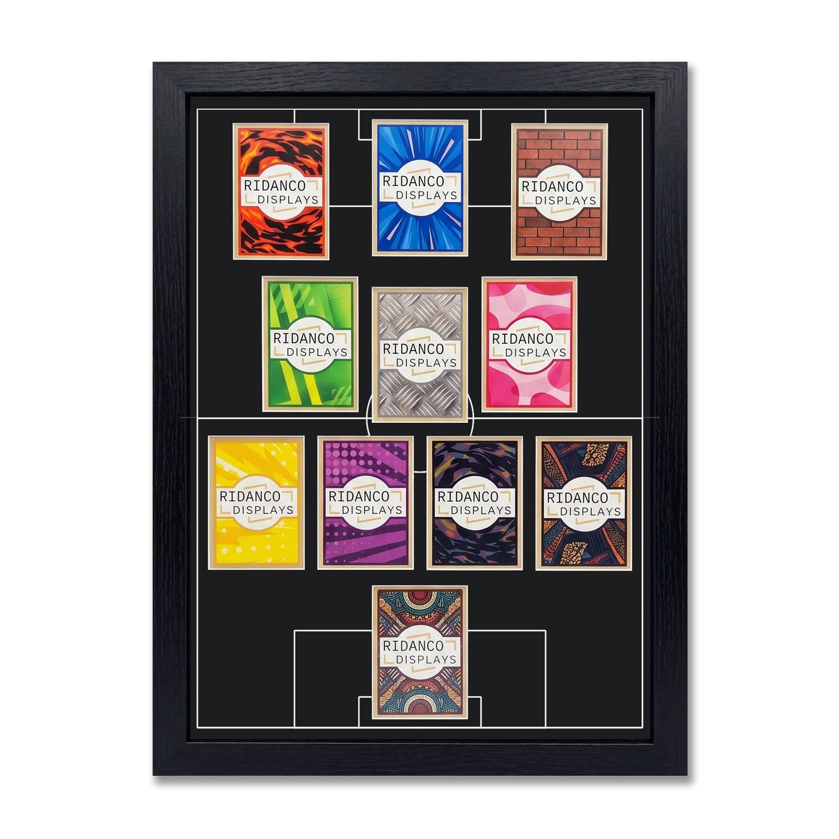 11 (4-3-3 CDM) Football Pitch Raw Card Display Frame | Inscribed | 22x22mm