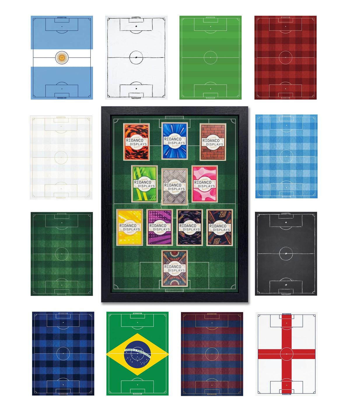 11 (4-3-3 CDM) Football Pitch Raw Card Display Frame | Print | 22x22mm