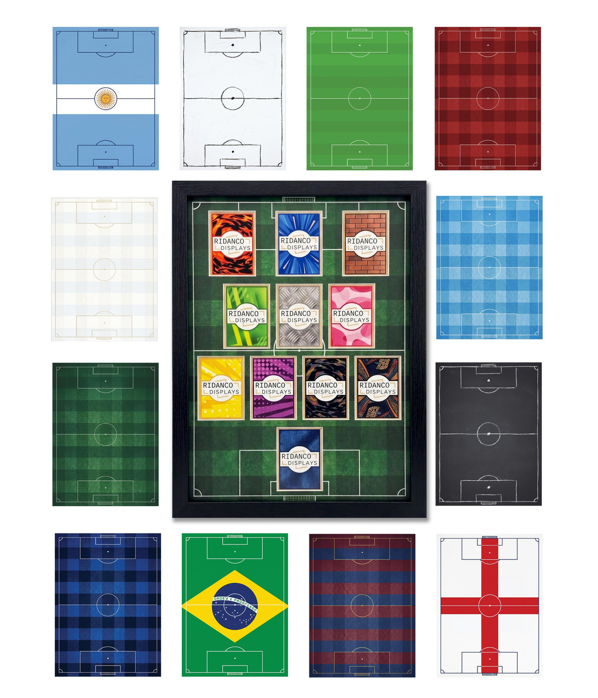 11 (4-3-3) Football Pitch Raw Card Display Frame | Print | 22x22mm