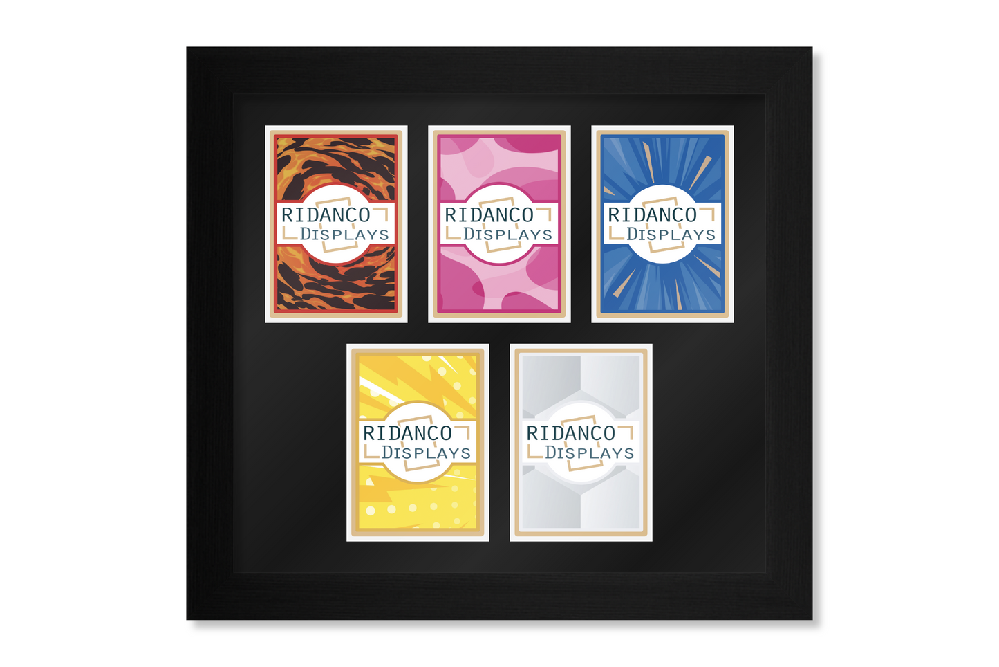 5 (3+2 / 2+3) Raw Trading Card Display Frame | Black, 22x22mm | Ridanco Core