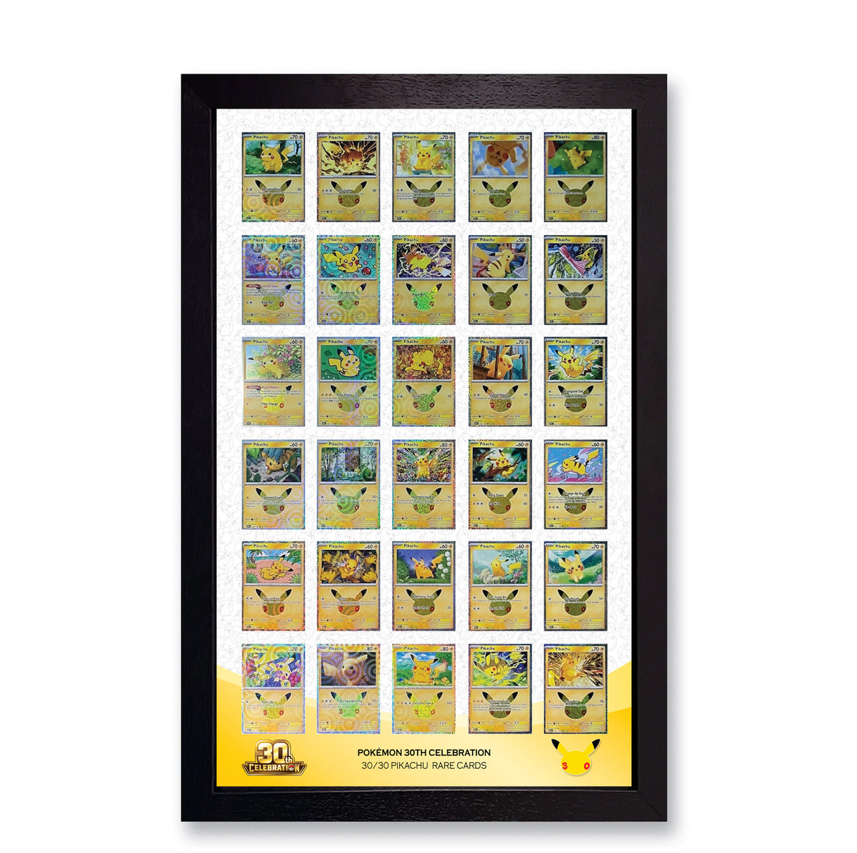 30 Raw Trading Card Display Frame | Printed | Pokemon 30th Anniversary Pikachu (White artwork)