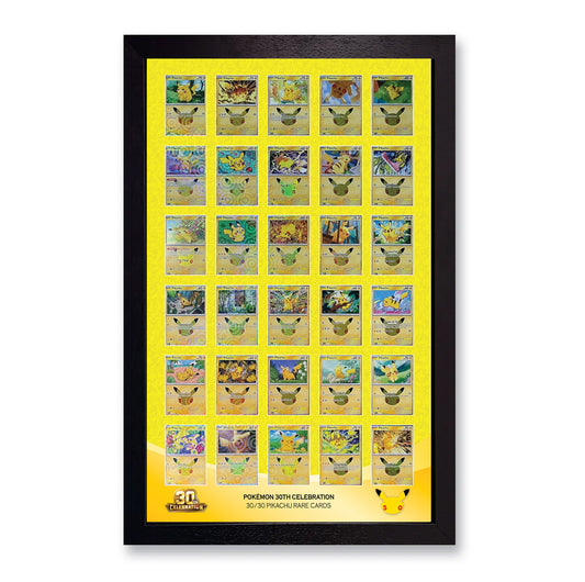 30 Raw Trading Card Display Frame | Printed | Pokemon 30th Anniversary Pikachu (Yellow artwork)
